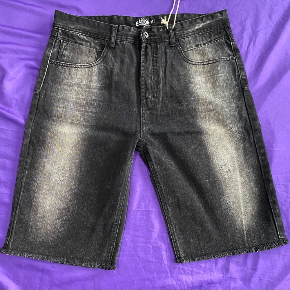 Mens Black Faded Cut Off Parish Nation Jean Shorts